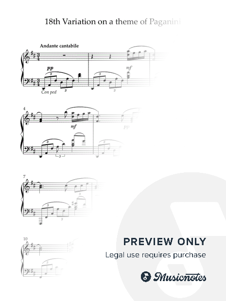 Rhapsody on theme of Paganini" (18th variation) by Rachmaninoff -Simplified Version Arr G Horsley.