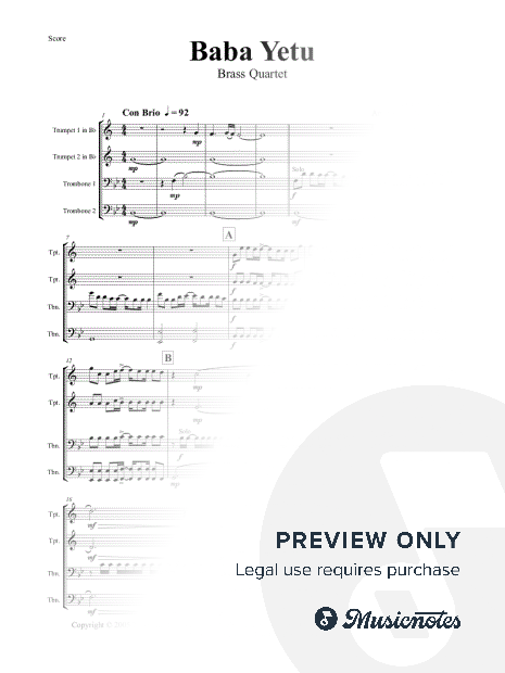 Baba Yetu - from Civilization IV - Brass Quartet - Bb