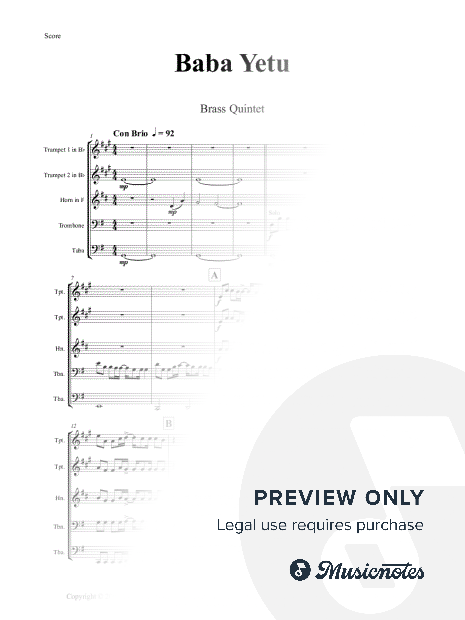 Baba Yetu - from Civilization IV - Brass Quintet - G