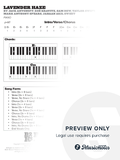 Lavender Haze - Easy Piano Lead Sheet