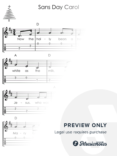 Sans Day Carol I UKULELE Sheet Music with Letters TAB Chords Lyrics for Beginners