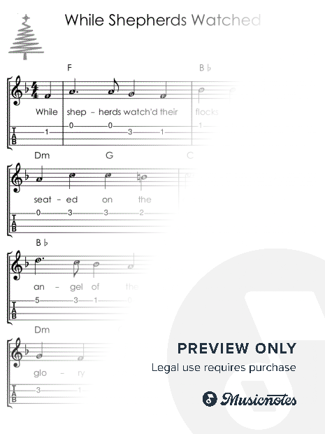 While Shepherds Watched I UKULELE Sheet Music with Letters TAB Chords Lyrics for Beginners