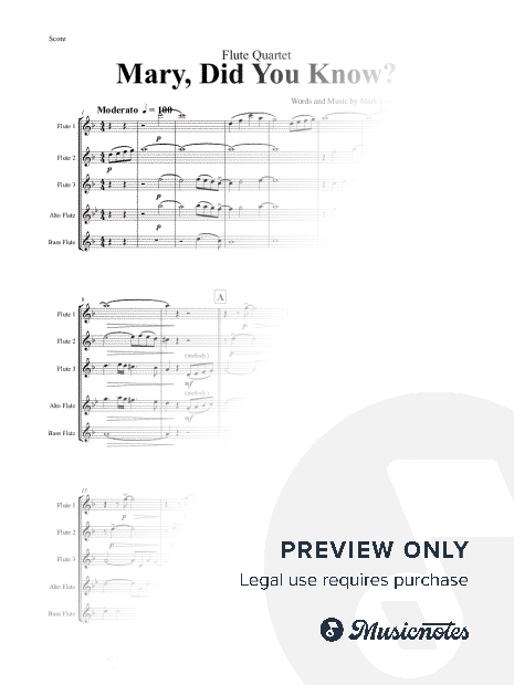 Mary, did you know? - Flute Quartet - F