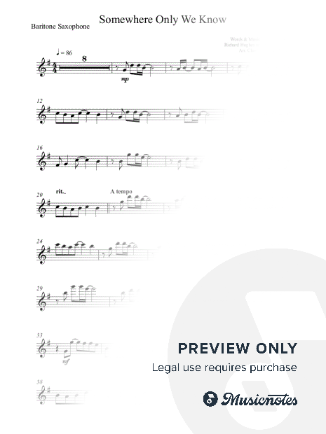 Somewhere Only We Know - Lily Allen - BARITONE SAXOPHONE (full version, original key)