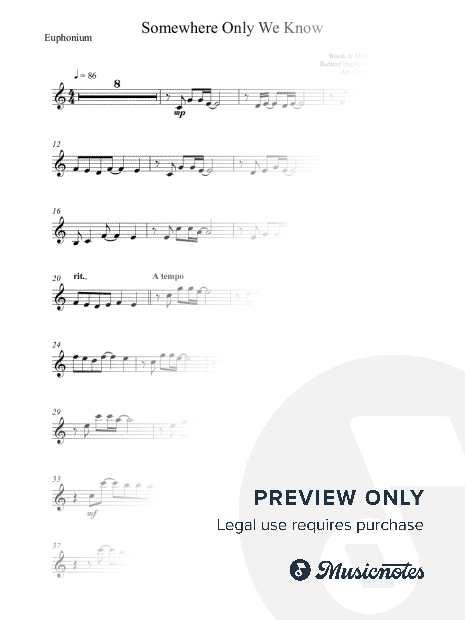 Somewhere Only We Know - Lily Allen - EUPHONIUM (full version, original key)