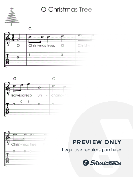 O Christmas Tree I GUITAR Sheet Music with Letters TAB Chords Lyrics for Beginners