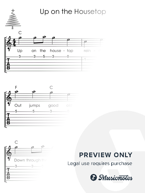 Up on the Housetop I GUITAR Sheet Music with Letters TAB Chords Lyrics for Beginners