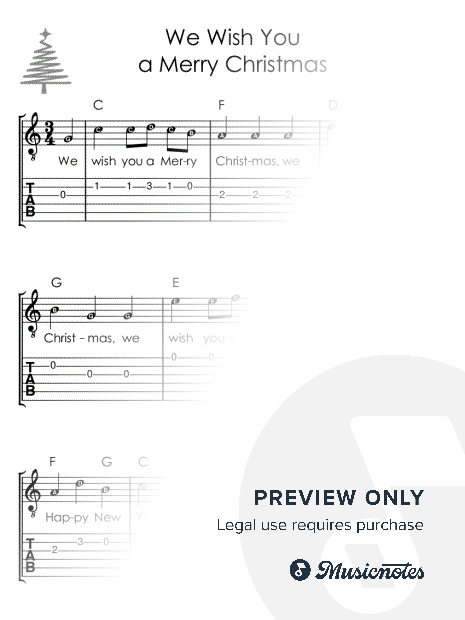We Wish You a Merry Christmas I GUITAR Sheet Music with Letters TAB Chords Lyrics for Beginners
