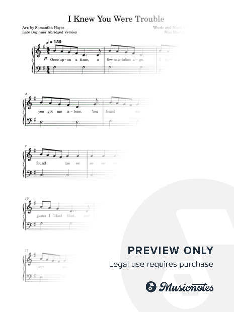 I Knew You Were Trouble -  Late Beginner Abridged Version