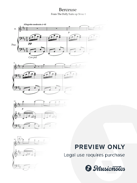 "Berceuse" from the Dolly Suite. G Faure- Flute and Piano-Intermediate