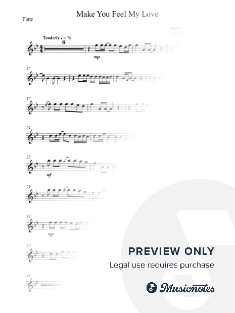 Make You Feel My Love - Adele - (Advanced) FLUTE - Orignal Key