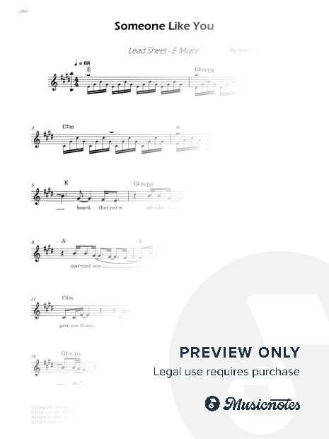 Someone Like You - Lead Sheet - E Major