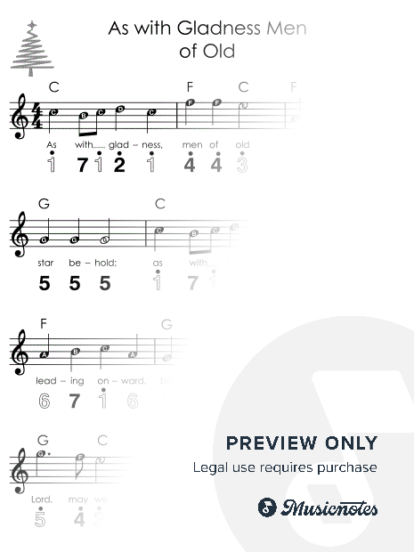 As with Gladness Men of Old I Easy Kalimba Christmas Sheet Music for Beginners