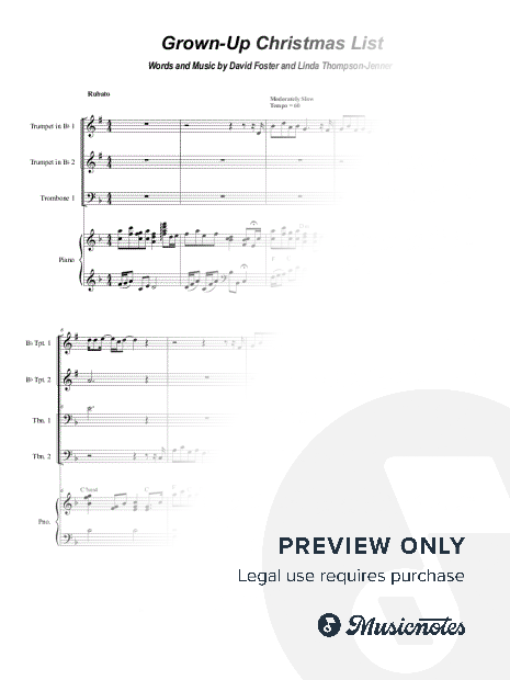 Grown-Up Christmas List (Brass Quartet and Piano - Alternate Version)
