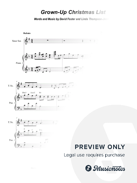 Grown-Up Christmas List (Tenor Saxophone and Piano)