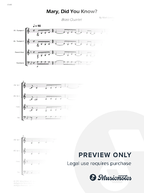 Mary, Did You Know? - Brass Quartet (Full Score and Parts)