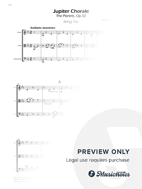 Jupiter Chorale from The Planets - String Trio (Full Score and Parts)