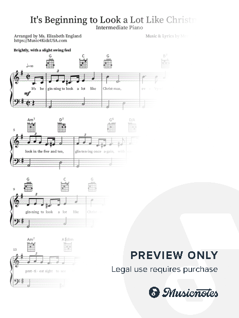 It's Beginning to Look a Lot Like Christmas (easy/intermediate piano solo)