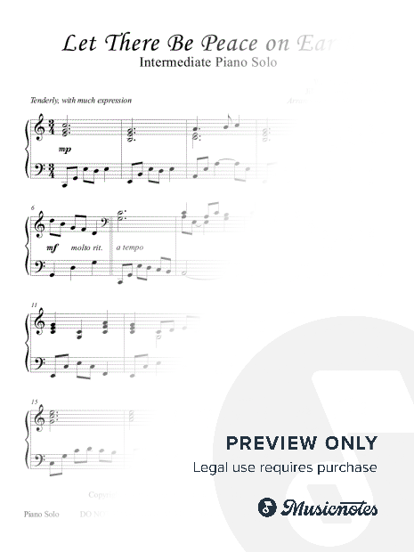 Let There Be Peace on Earth (Intermediate Piano Solo)