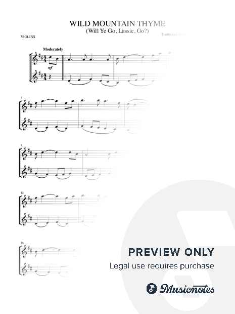 Wild Mountain Thyme (Will Ye Go, Lassie, Go?) for violin duet