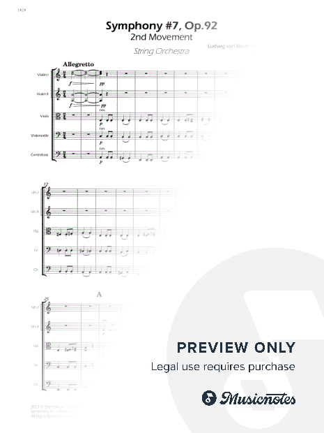 Symphony No.7, Op.92 - Allegretto - String Orchestra (Full Score and Parts)