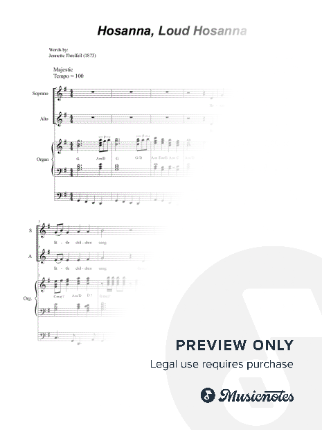 Hosanna, Loud Hosanna (2-part choir (SA) - Organ accompaniment)