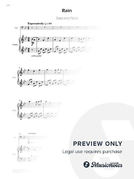 Rain - Tuba and Piano (Full Score and Parts)