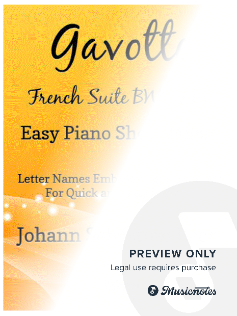 Gavotte French Suite BWV 816 Easy Piano Sheet Music