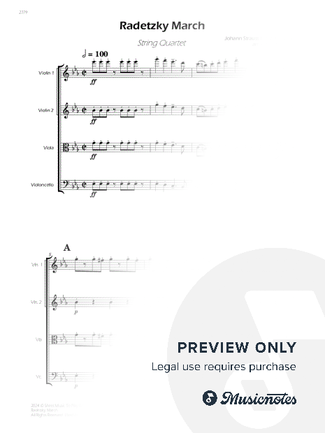 Radetzky March - String Quartet (Full Score and Parts)