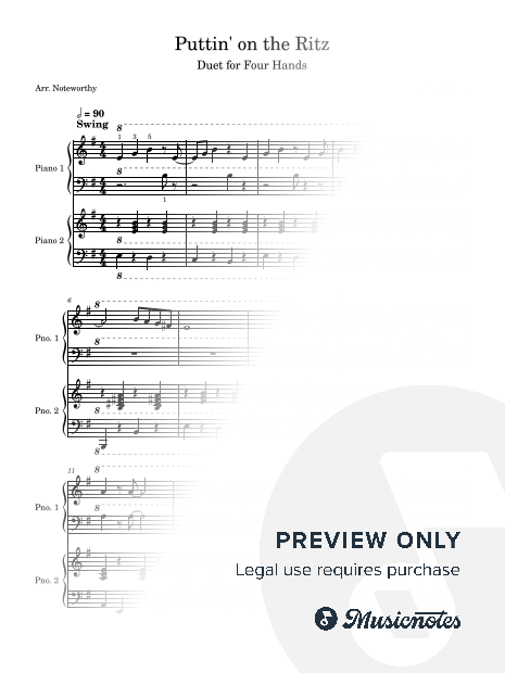 Puttin' On the Ritz [Quick Learn Duet - Beginner/Intermediate Parts] (Irving Berlin)