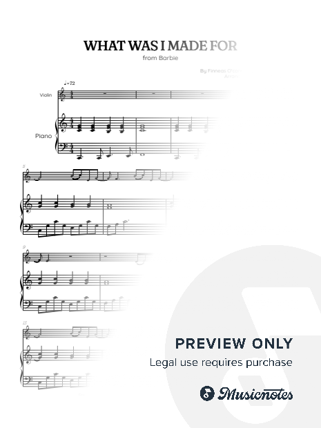 Billie Eilish • What Was I Made For? from Barbie • violin sheet music w/ piano accompaniment
