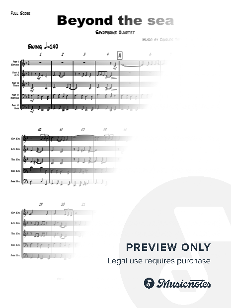Beyond The Sea - Saxophone Quartet - F