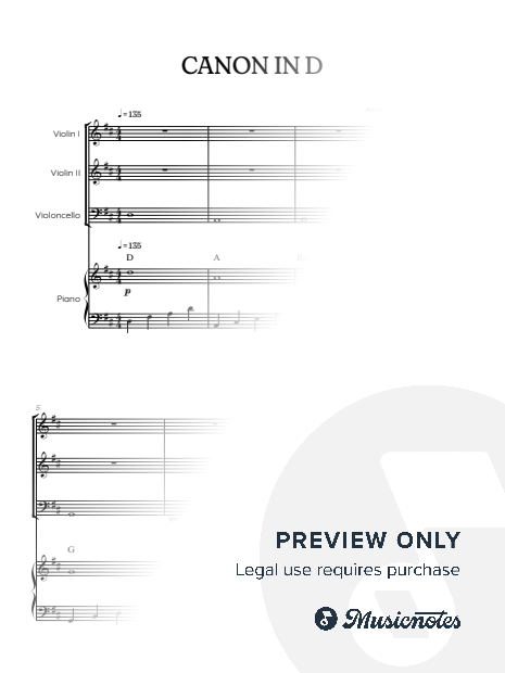Pachelbel • Canon in D • string trio sheet music • violin, violin & cello with piano accompaniment [chords]