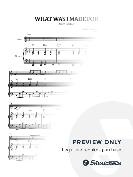 Billie Eilish • What was I made for? from Barbie • violin sheet music w/ piano accompaniment [chords]