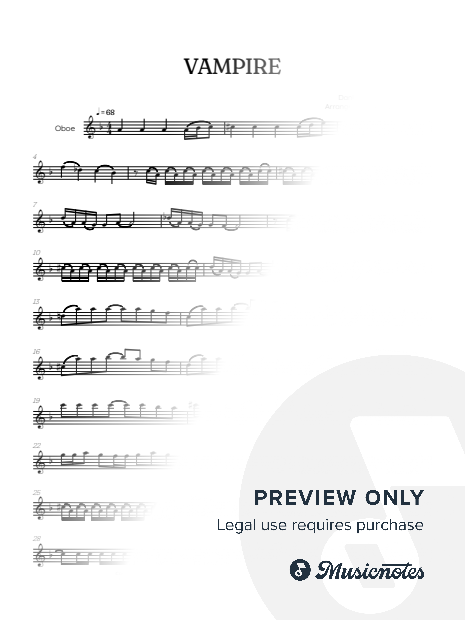 Olivia Rodrigo • Vampire • oboe sheet music
