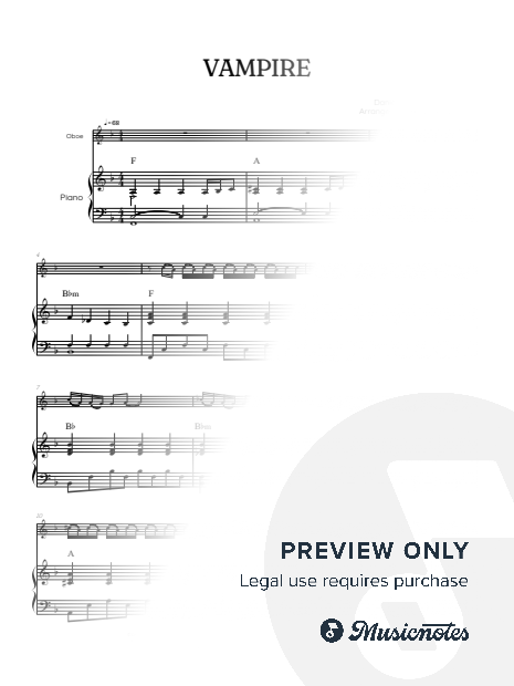 Olivia Rodrigo • Vampire • oboe sheet music w/ piano accompaniment [chords]