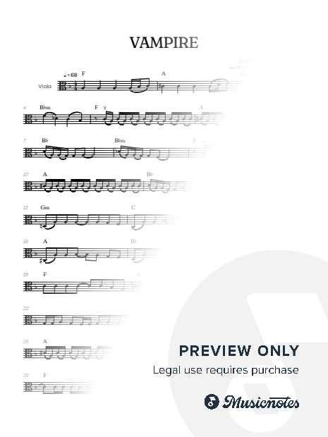 Olivia Rodrigo • Vampire • viola sheet music [chords]