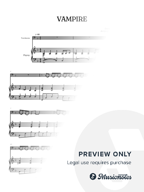 Olivia Rodrigo • Vampire • trombone sheet music w/ piano accompaniment