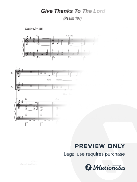 Give Thanks To The Lord (Psalm 107) (2-part choir - (SA)