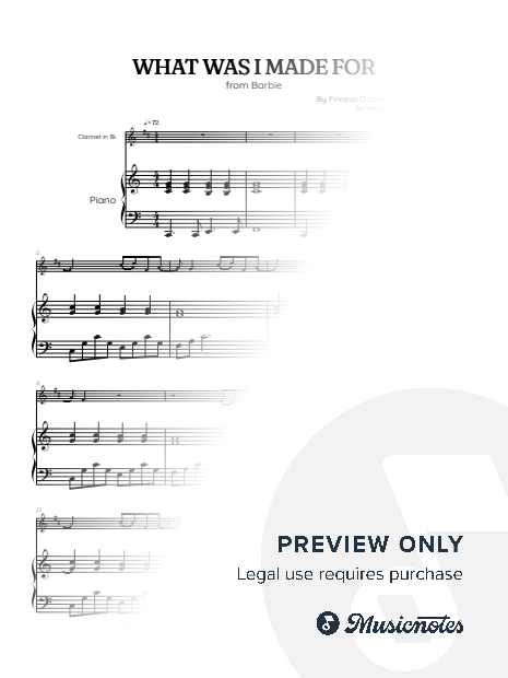 Billie Eilish • What Was I Made For? from Barbie • clarinet sheet music with piano accompaniment