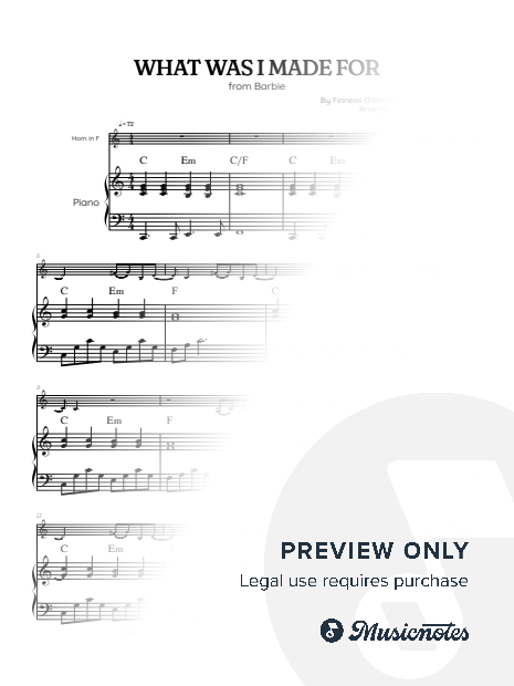 Billie Eilish • What Was I Made For? from Barbie • french horn sheet music with piano accompaniment [chords]