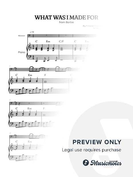 Billie Eilish • What Was I Made For? from Barbie • bassoon sheet music with piano accompaniment [chords]