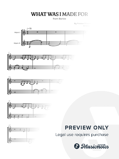 Billie Eilish • What Was I Made For? from Barbie • french horn duet sheet music