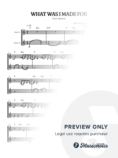 Billie Eilish • What Was I Made For? from Barbie • french horn duet sheet music [chords]