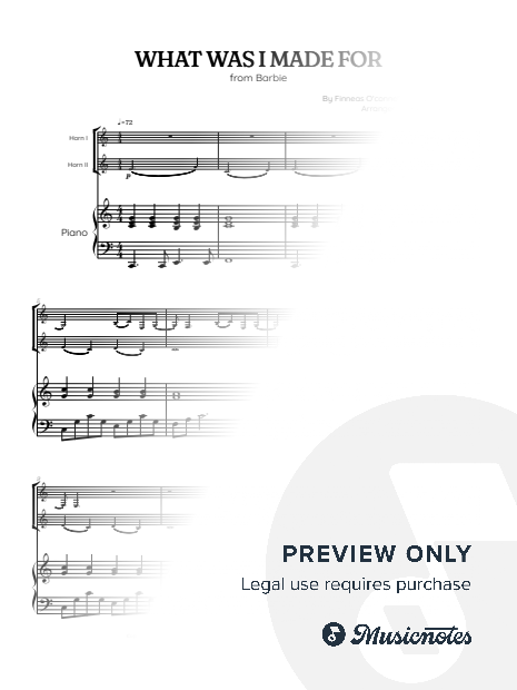 Billie Eilish • What Was I Made For? from Barbie • french horn duet sheet music w/ piano accompaniment