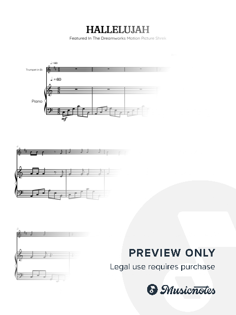 Cohen • Hallelujah from Shrek Soundtrack • trumpet sheet music with piano accompaniment