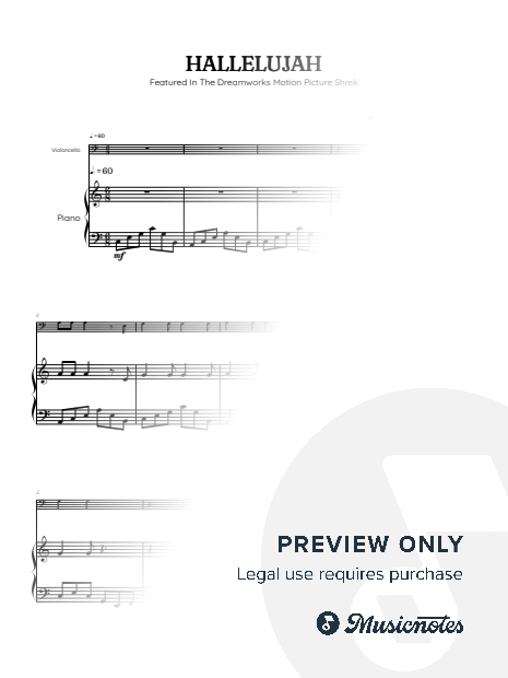 Cohen • Hallelujah from Shrek Soundtrack • cello sheet music with piano accompaniment