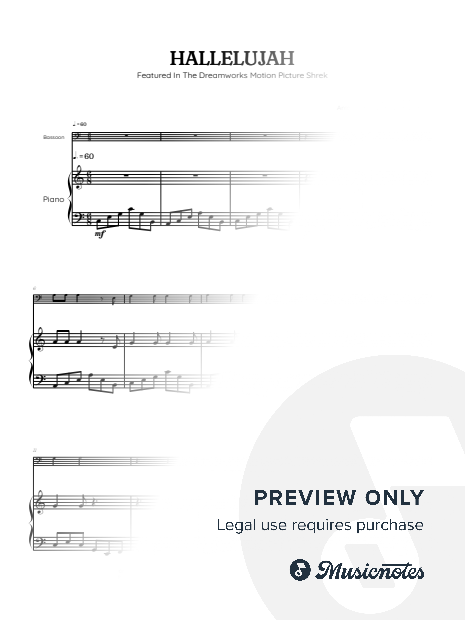 Cohen • Hallelujah from Shrek Soundtrack • bassoon sheet music with piano accompaniment