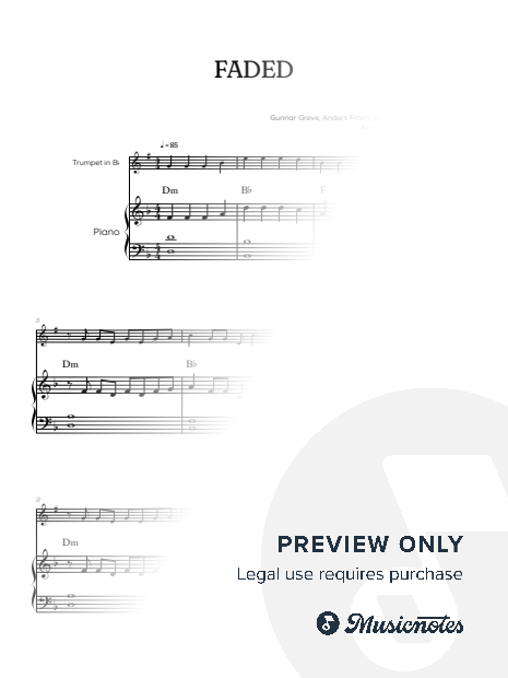 Alan Walker • Faded • trumpet sheet music w/ piano accompaniment [chords]