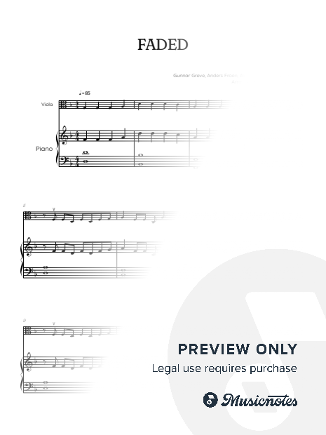 Alan Walker • Faded • viola sheet music w/ piano accompaniment